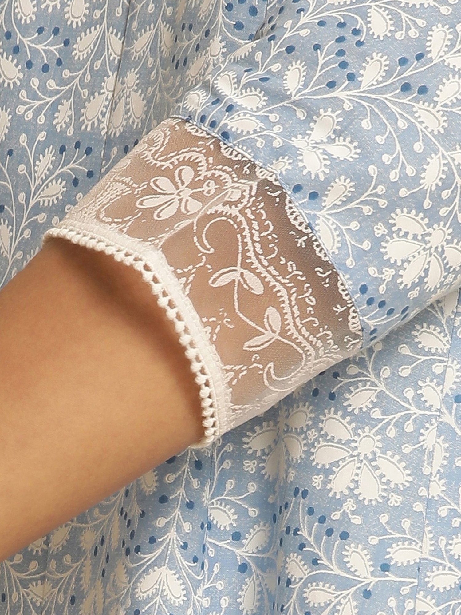 W Blue Cotton Printed Fit and Flare Kurta