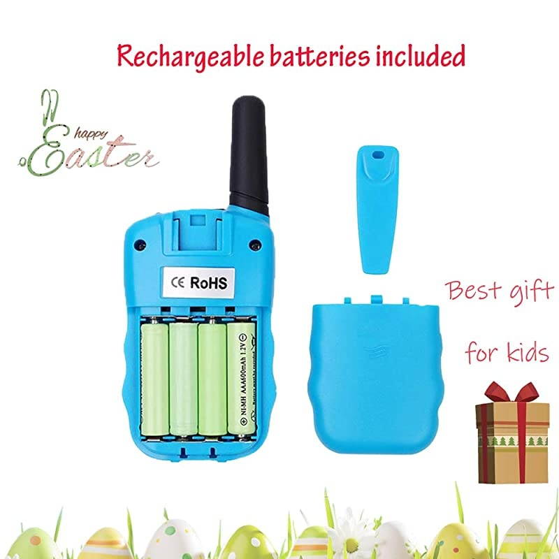 Kids Walkie Talkies Rechargeable Walky Talky 22CH FRS 2 Way Radio Kids Toy with MultiCharger Rechargeable Batteries VOX and Torch Blue 8 rechargeable batteries