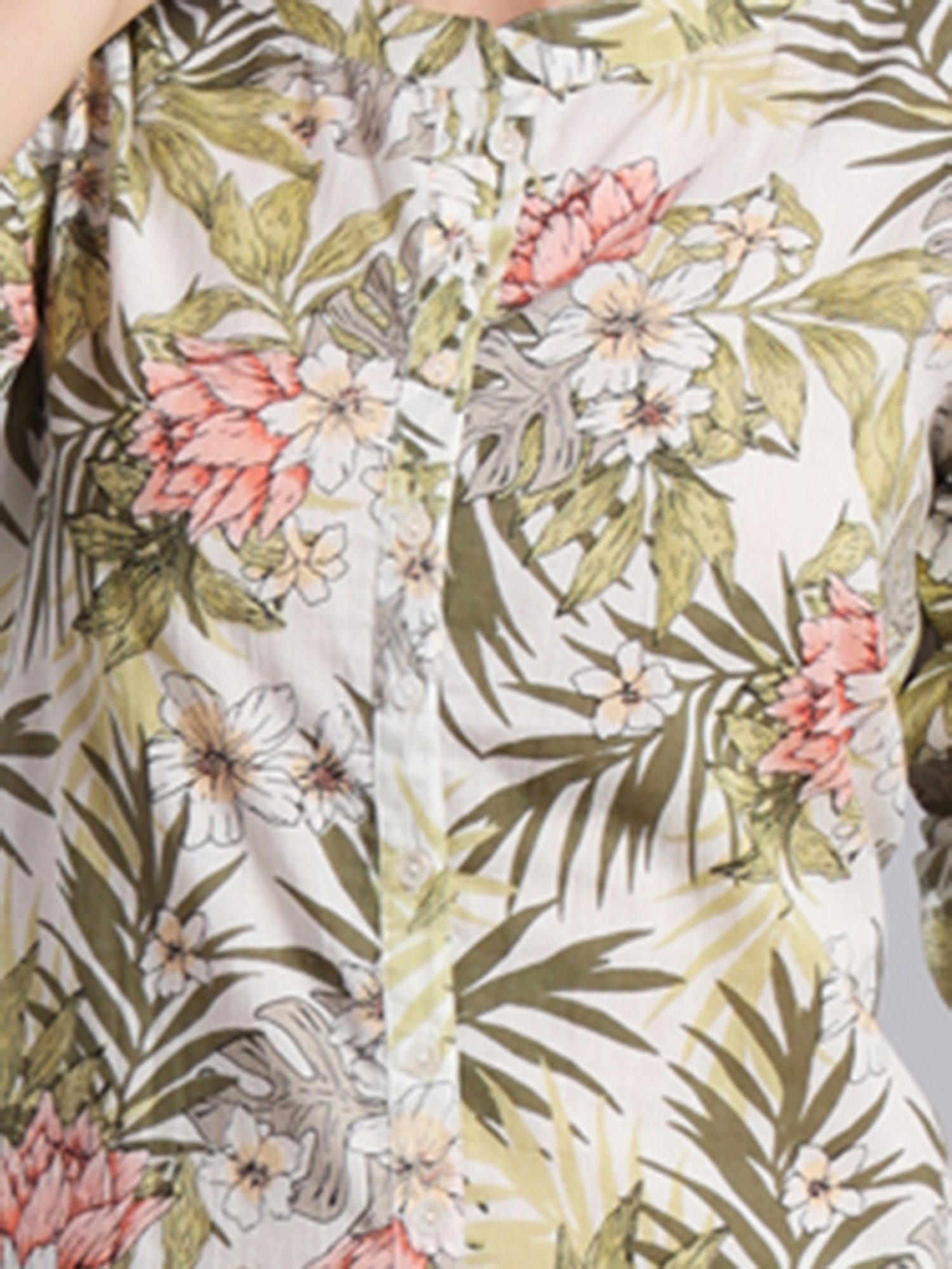 DECKEDUP White & Green Printed Co-Ord Set