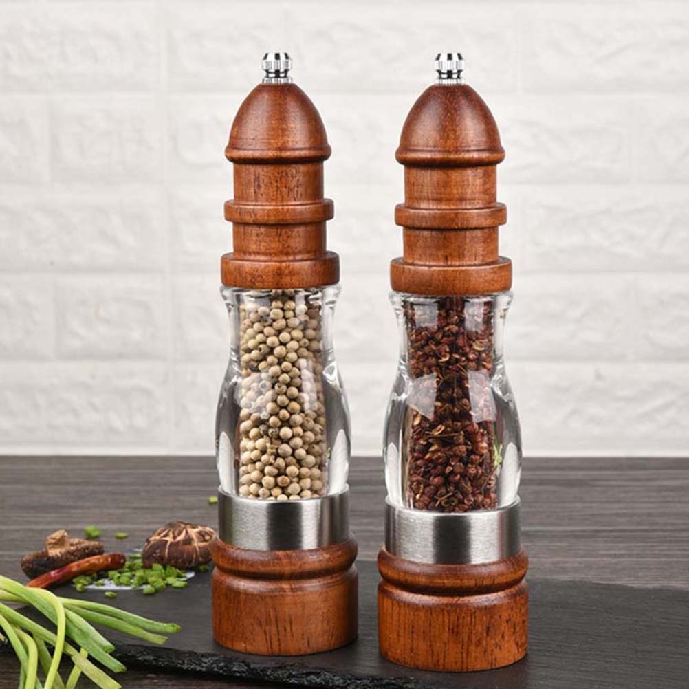 1pc Kitchen Gadget Acrylic Manual Pepper Grinder Seasoning Bottle Box Salt Pepper Container (Brown 8" OPP Package)