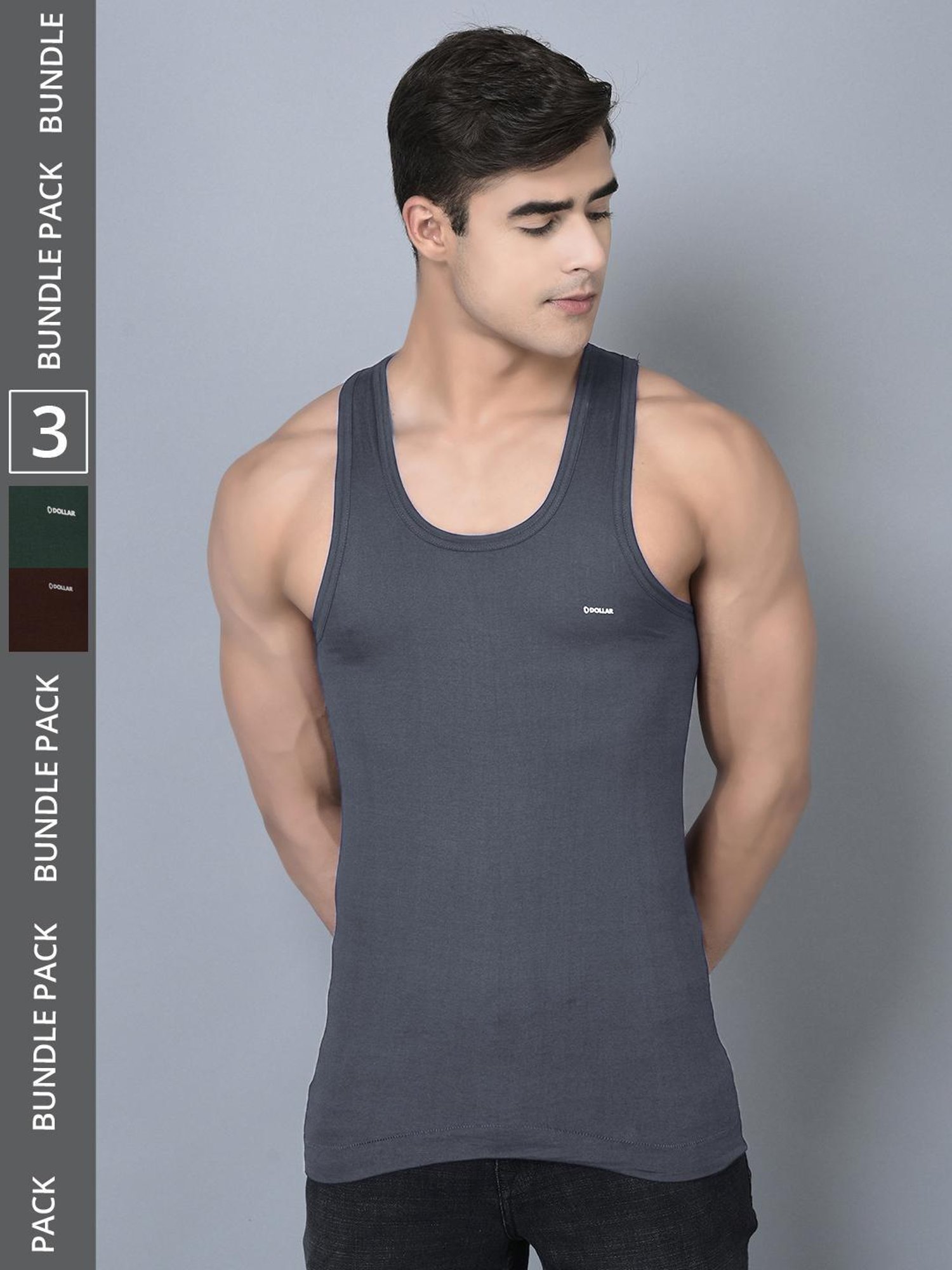 Dollar Bigboss Assorted Cotton Regular Fit Vest - Pack Of 3