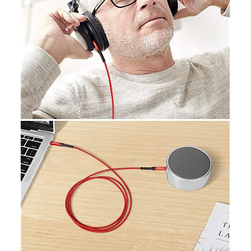 AUX Cable 4ft2Pack Copper Shell HiFi Sound 35mm TRRS Auxiliary Audio Cable Nylon Braided Aux Cord Compatible for CarHome StereosSpeakerHeadphonesSonyEcho DotBeats Red