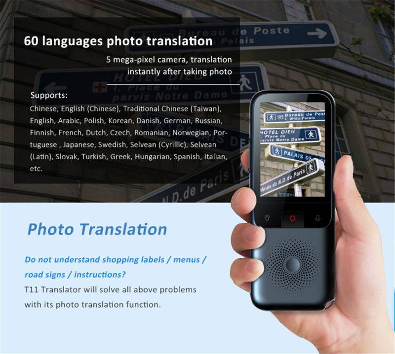 T11 Language Translator Device, Portable Two Way Instant Voice Translator Support 138 Languages with 98% Accuracy Online Translation, Photo & Offline Translation for Travelling Learning Business