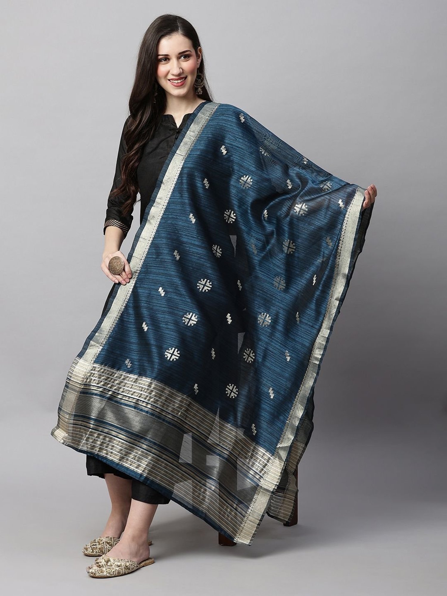 Indo Era Blue Woven Pattern Dupatta