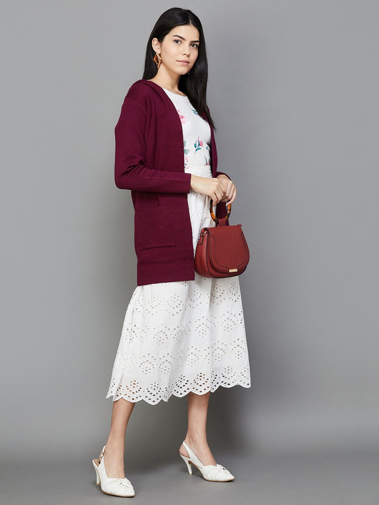 Code by Lifestyle Maroon Hooded Cardigan