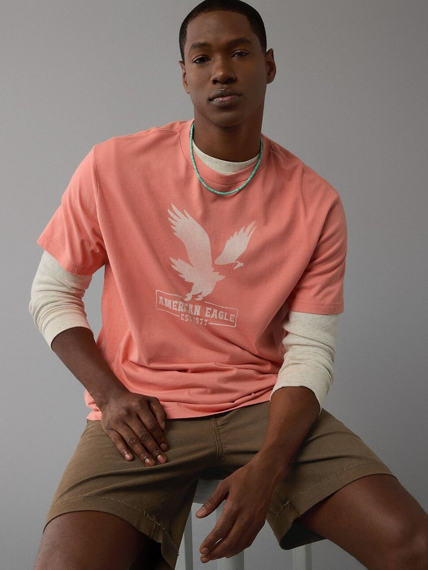 American Eagle Peach Regular Fit Printed T-Shirt