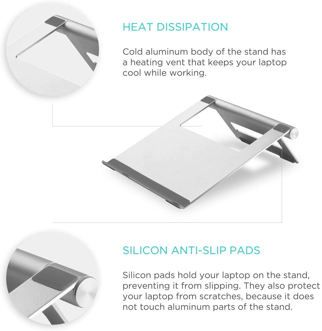 ONKRON Aluminum Laptop Stand Holder Height Adjustable Ergonomic Computer MacBook Riser with Heat-Vent Silver
