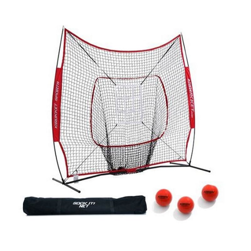 Rukket Sports Sock It 6 Piece Baseball Softball Pitching Target Hitting Net with 3 PurePower Balls, Sock Style Net, Adjustable Target, & Carrying Bag