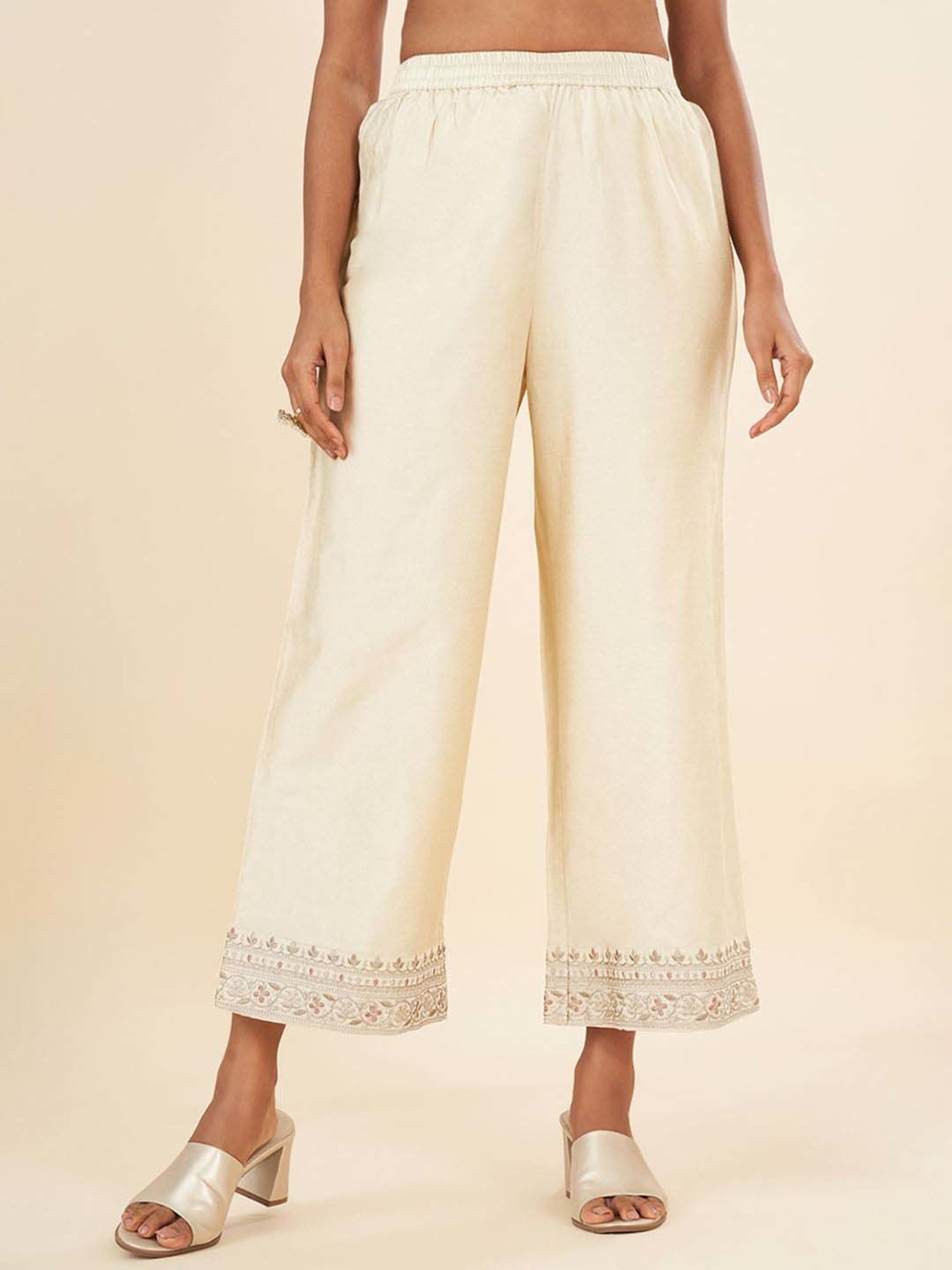 Rangmanch by Pantaloons Beige Embroidered Palazzos
