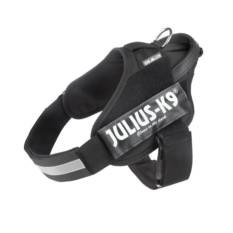 Julius K-9 16STEALTH-P-1 IDC Stealth Powerharness Reflective No Pull Walking Vest Harness for Medium Sized Dogs from 50.5 to 66 Pounds, Size 1, Black