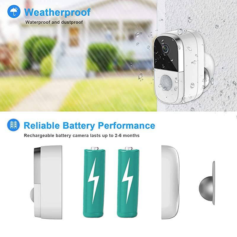 Home Security Camera Outdoor Indoor 100 WireFree Rechargeable Battery Powered Security Camera Outdoor Indoor 1080P Video Motion Detection Night Vision 2Way Audio IP65 Waterproof