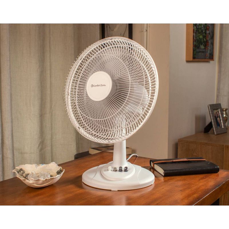 Comfort Zone 12" Oscillating Table Fan White