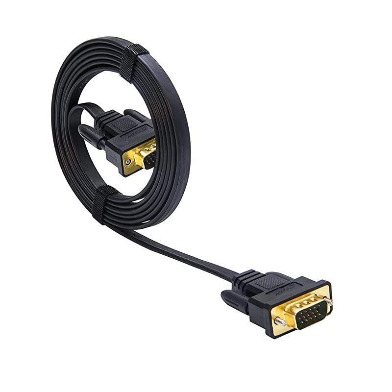 6ft Thin Computer Monitor VGA Cable Standard 15 Pin Connector Male to Male SVGA Cord Flat Wire for Desktop 6 Feet Black