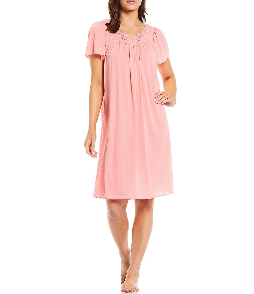 Miss Elaine Tricot Floral Embroidered Nightgown