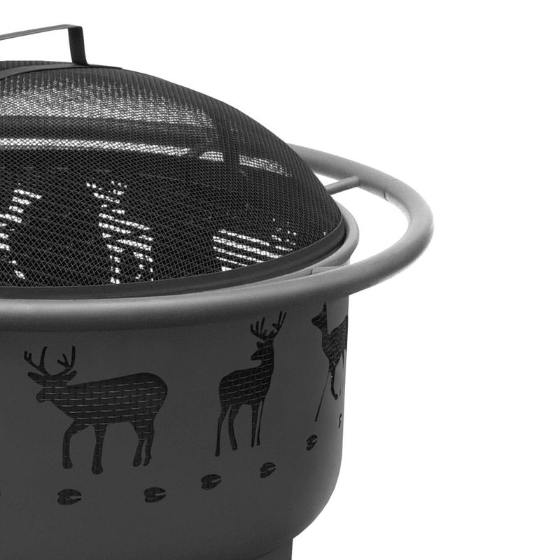 29.5" Patio Lights Deer Tracks Wood Burning Fire Pit - Black - Landmann