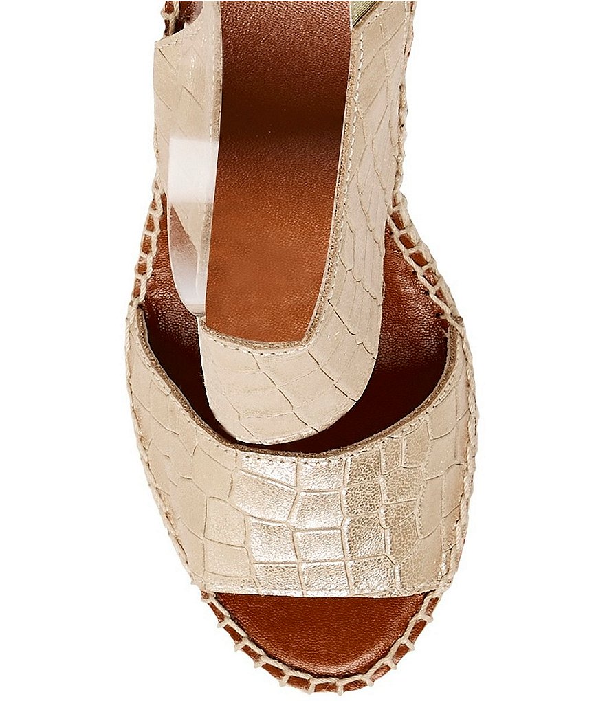 Andre Assous Reese Croc Embossed Leather Espadrille Platform Wedge Sandals
