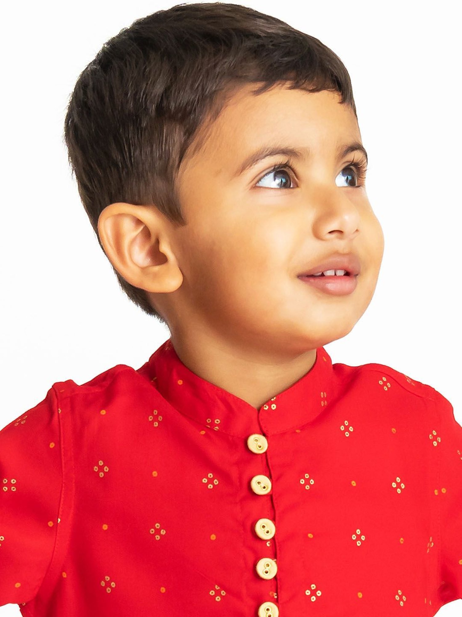Campana Kids Red & Gold Printed Full Sleeves Kurta with Dhoti