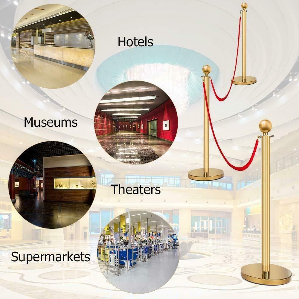 2/4/6 PACK Stainless Steel Stanchion Set Rope Red Velvet Velour Queue Barrier US