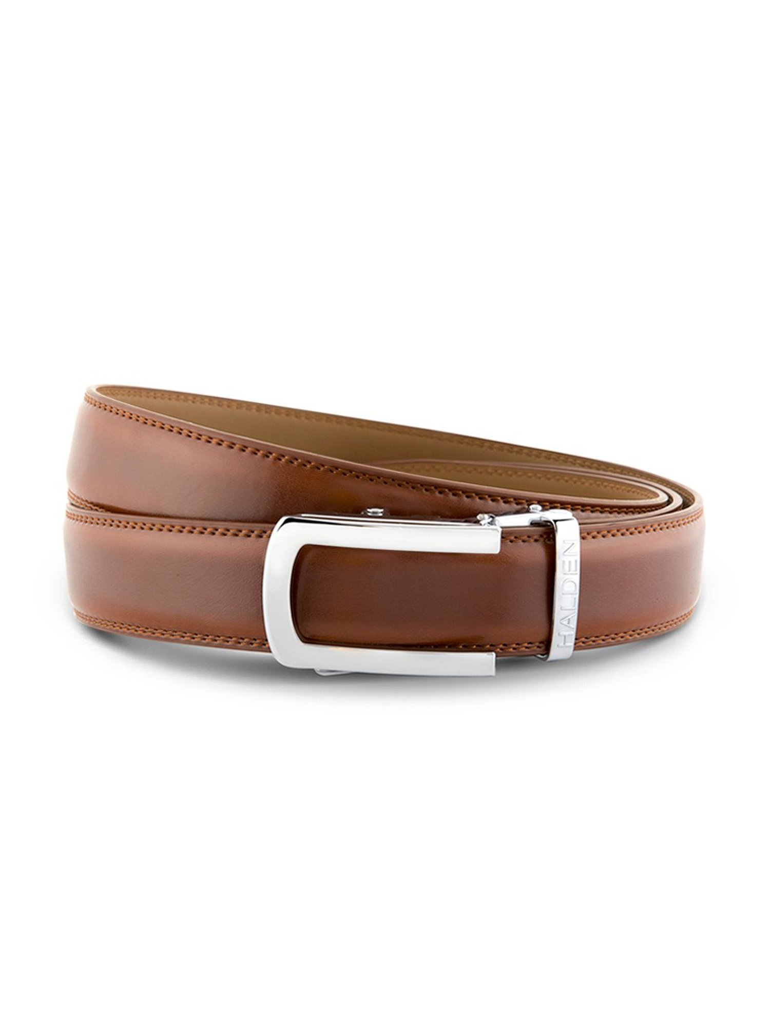 Halden Tan Burley Formal Belt With Classic Silver Glossy Buckle