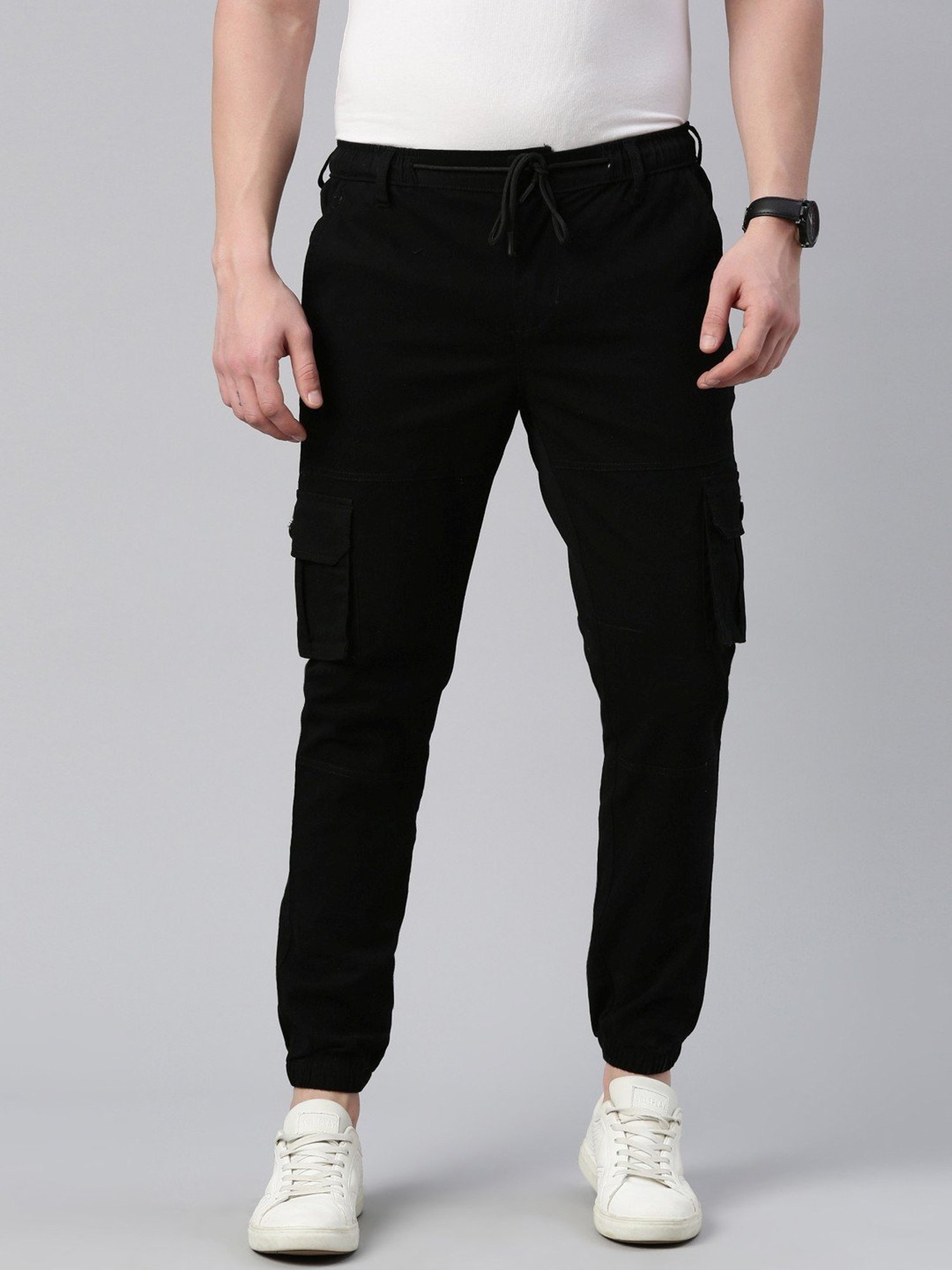 CINOCCI Black Cotton Slim Fit Jogger Pants