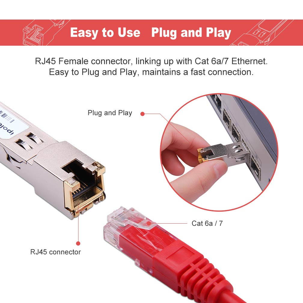 10GBase-T SFP+ Transceiver, 10G T, 10G Copper, RJ-45 SFP+ CAT.6a, up to 30 Meters, Compatible with Ubiquiti UF-RJ45-10G