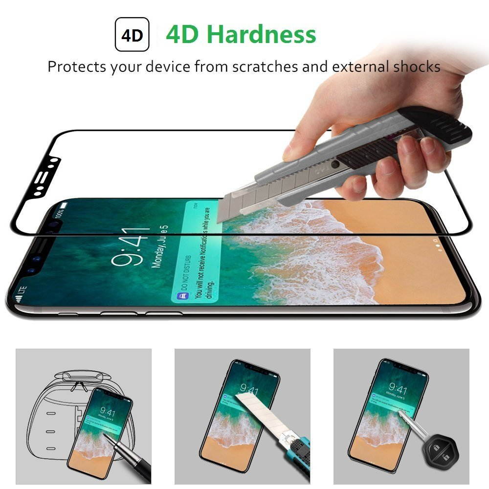 iPhone X TPU Case and Screen Protector Glass [ 3D Full Frame ] Premium Tempered 9H Hardness PET [Soft Edge Hybrid] Super Easy Apply for iPhone 10 work with most case Black Edge