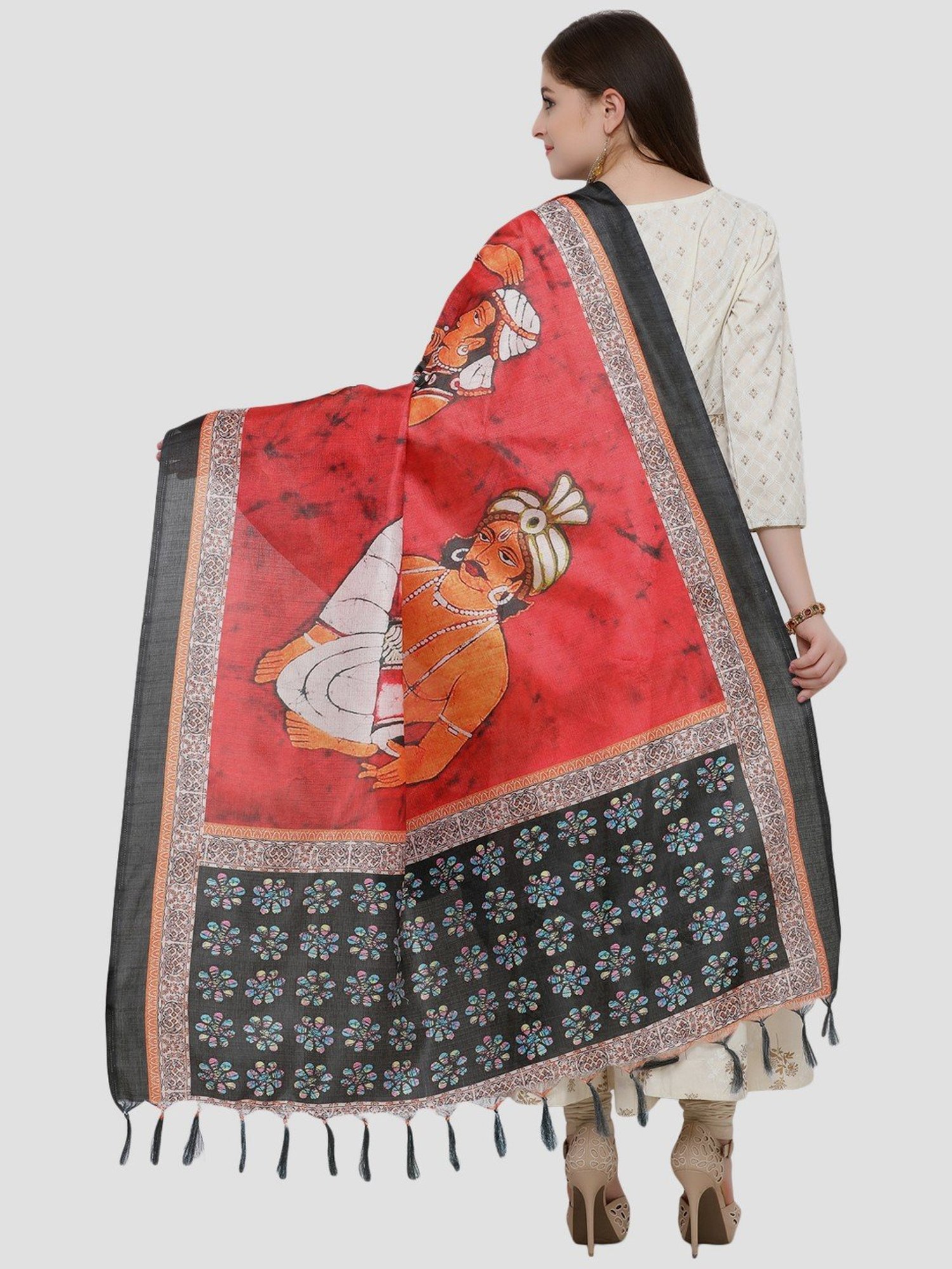 Saree Mall Red & Black Printed Dupatta