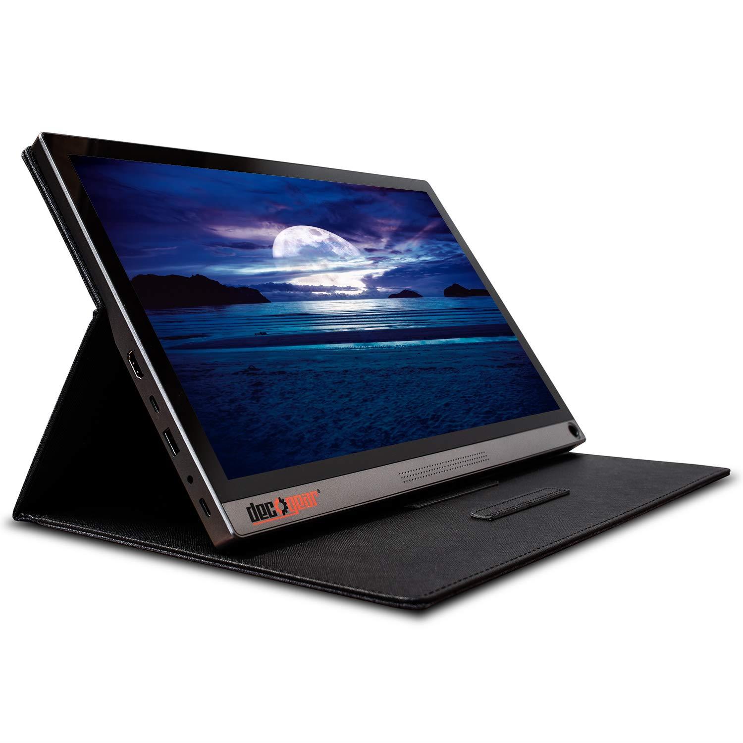 Deco Gear 15.6 Portable Monitor 1080p IPS HD Panel, Touchscreen with 10 Point Capacitive Control, 10,000 mAh Battery, Built-in Dual Speakers & USB Type-C and HDMI Devices Connections