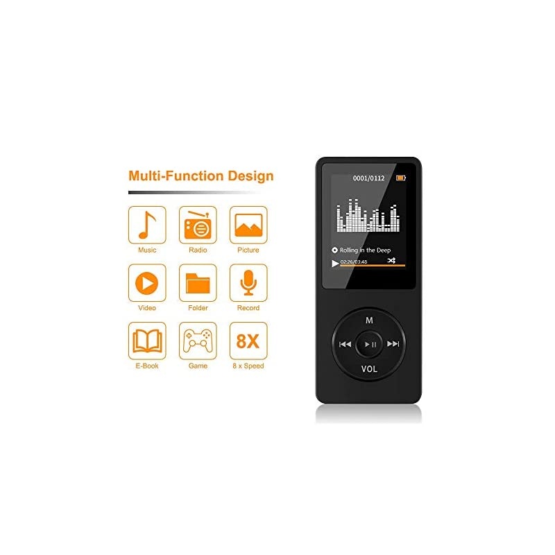 MP3 Player with 32GB Memory Card,  HiFi Lossless Music Player with Speaker and Earphones, FM Radio/Video/Voice Recorder/E-Book Reader | Support 128GB TF Card - White