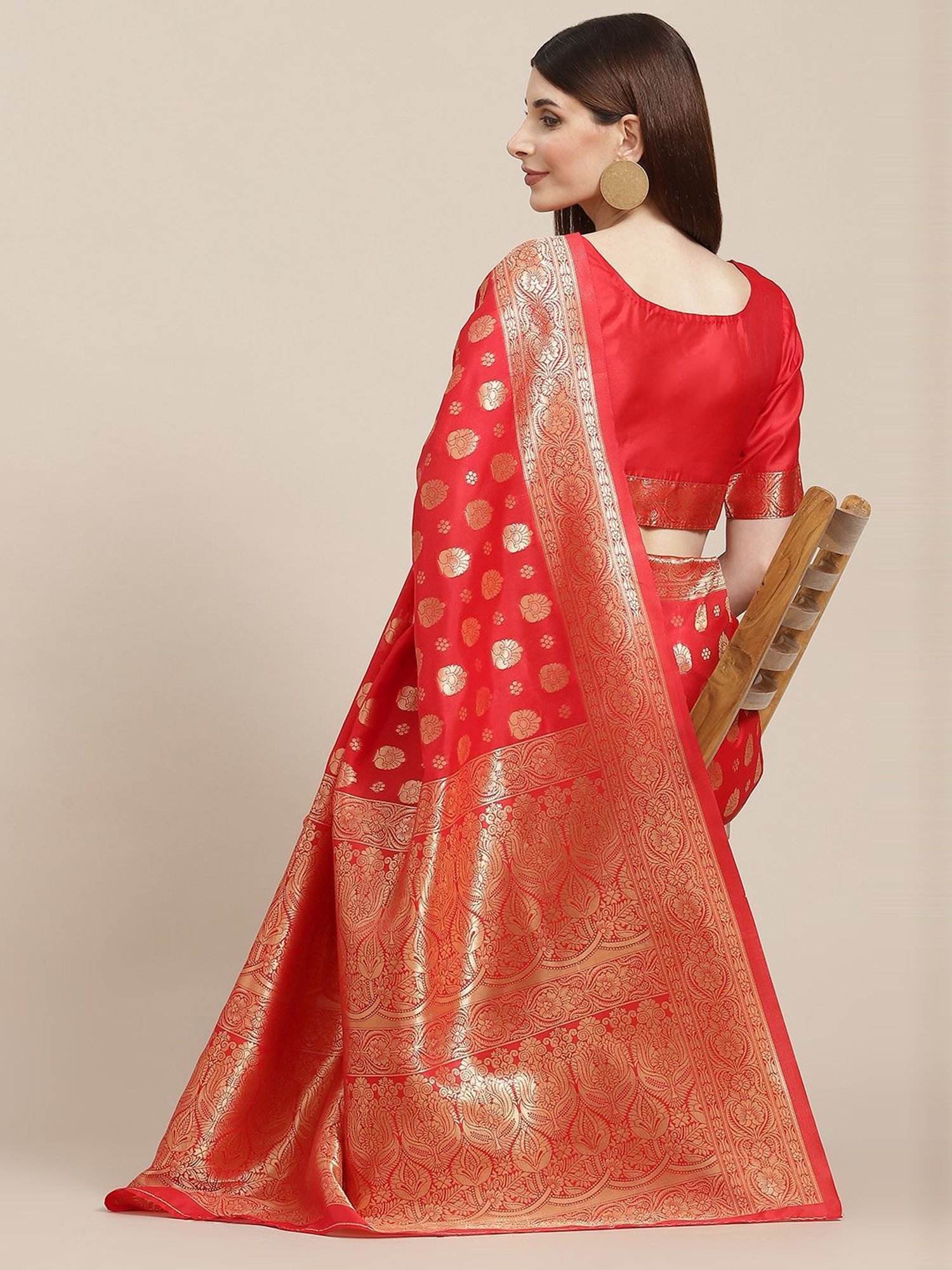 KSUT Red Silk Woven Saree With Unstitched Blouse