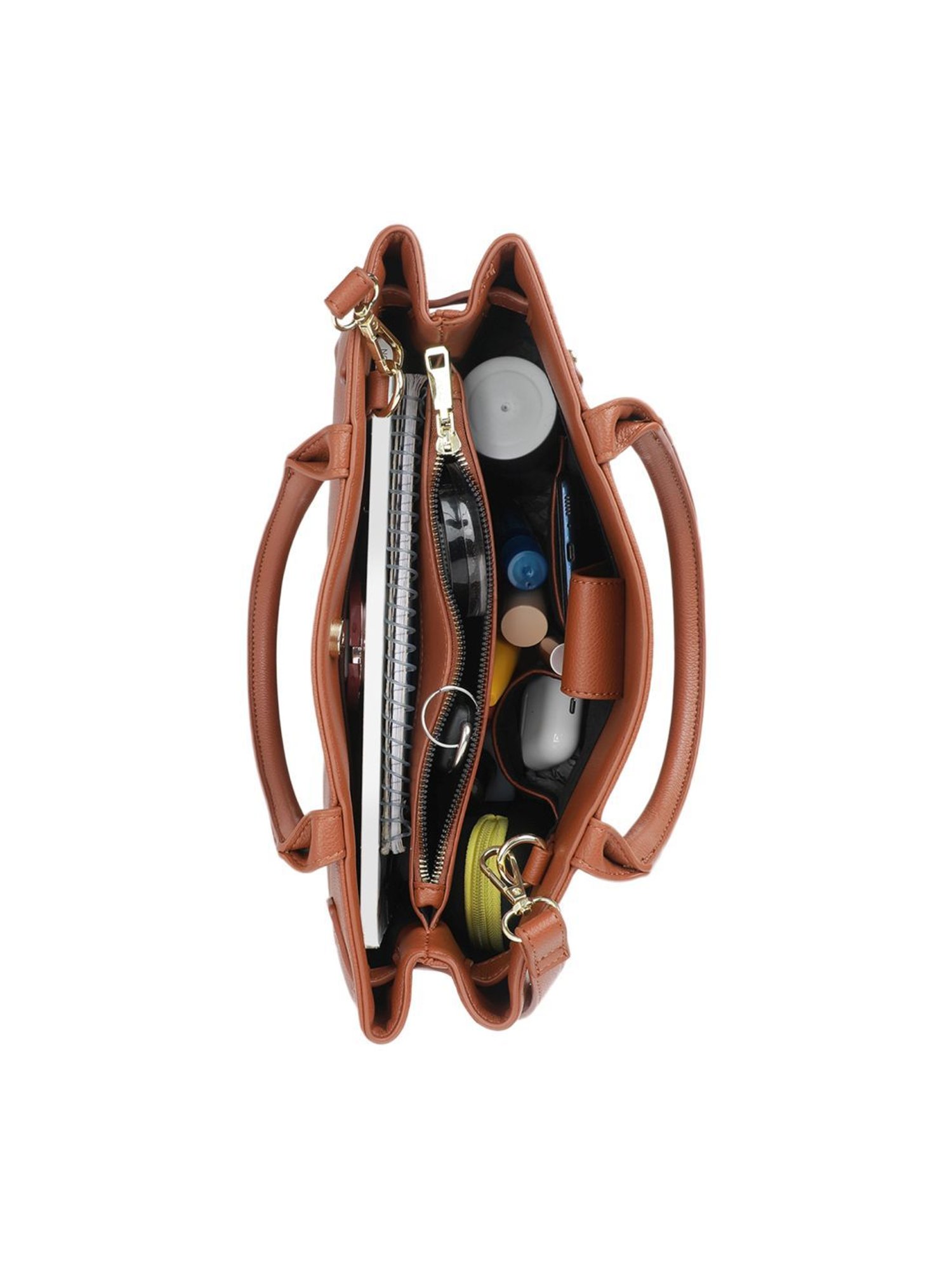 Tyra Ruby Tan Solid Faux Leather Tote Handbag