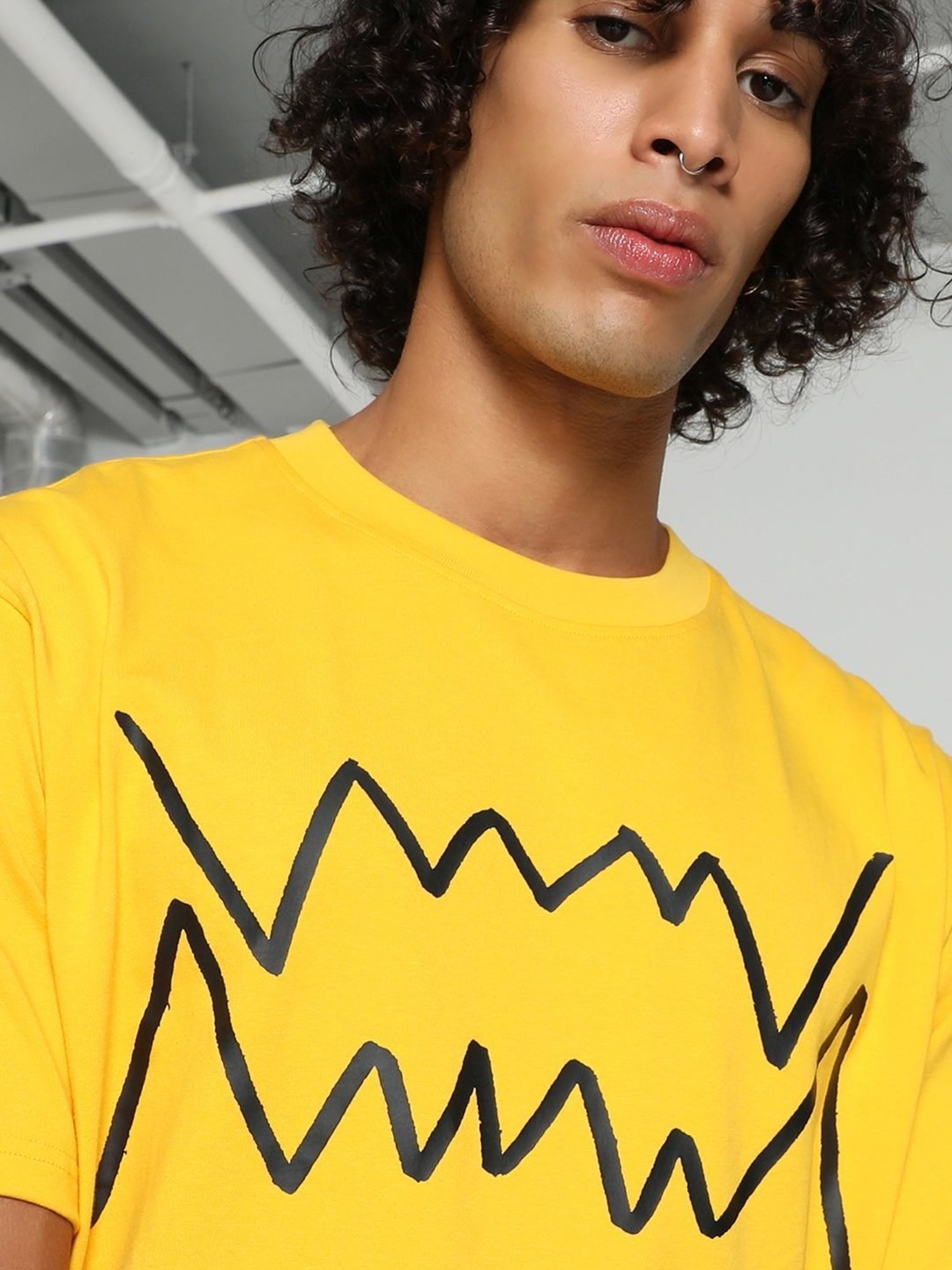 Puma Starting Lineup Yellow Sizzle Cotton Regular Fit Printed Sports T-Shirt