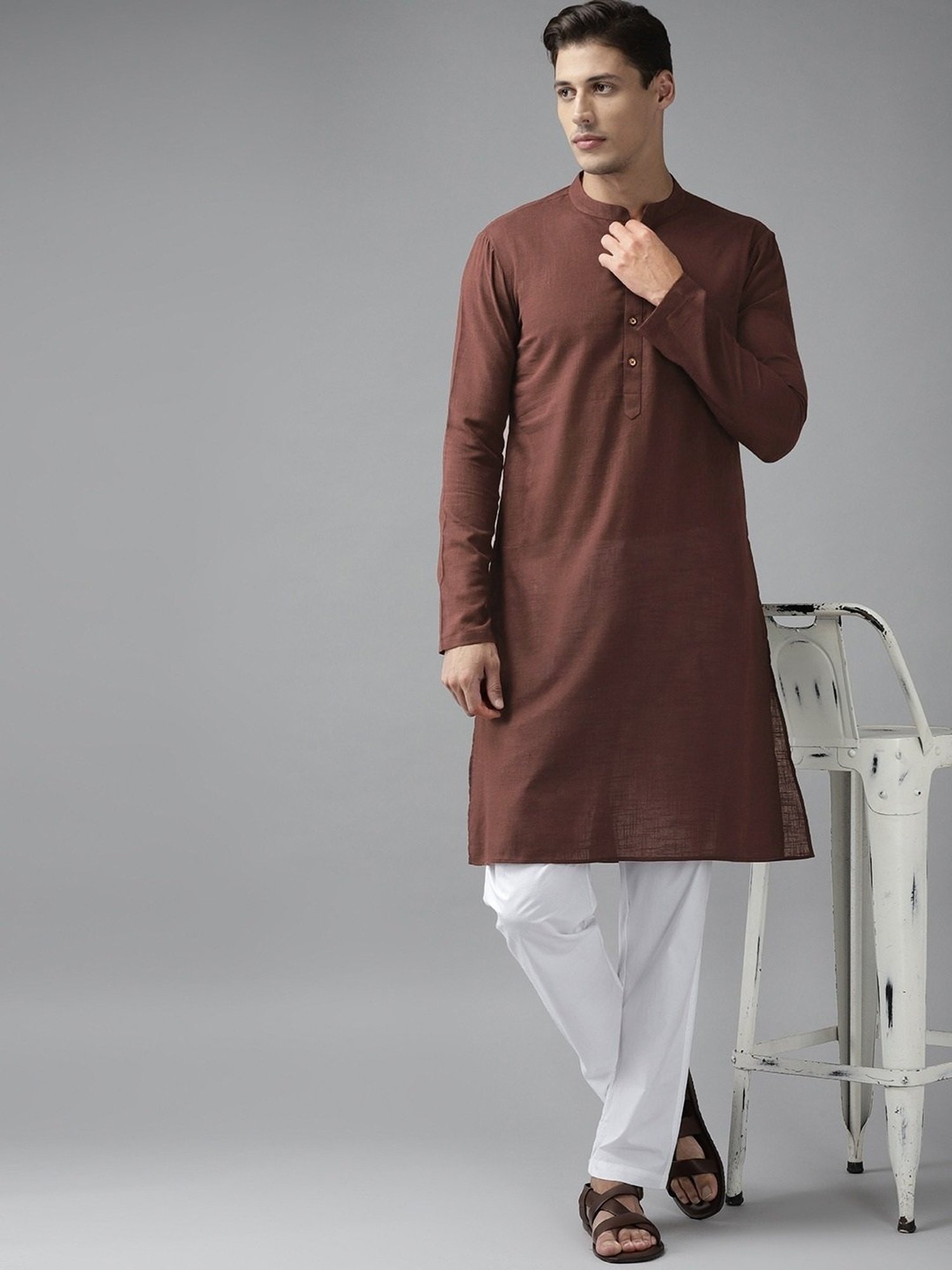 See Designs Brown & White Cotton Regular Fit Kurta Bottom Set
