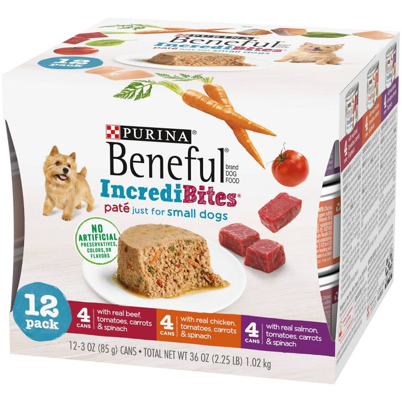 Purina Beneful IndrediBites Pate Beef, Chicken & Salmon Small Dog Wet Dog Food - 3oz/12ct Variety Pack