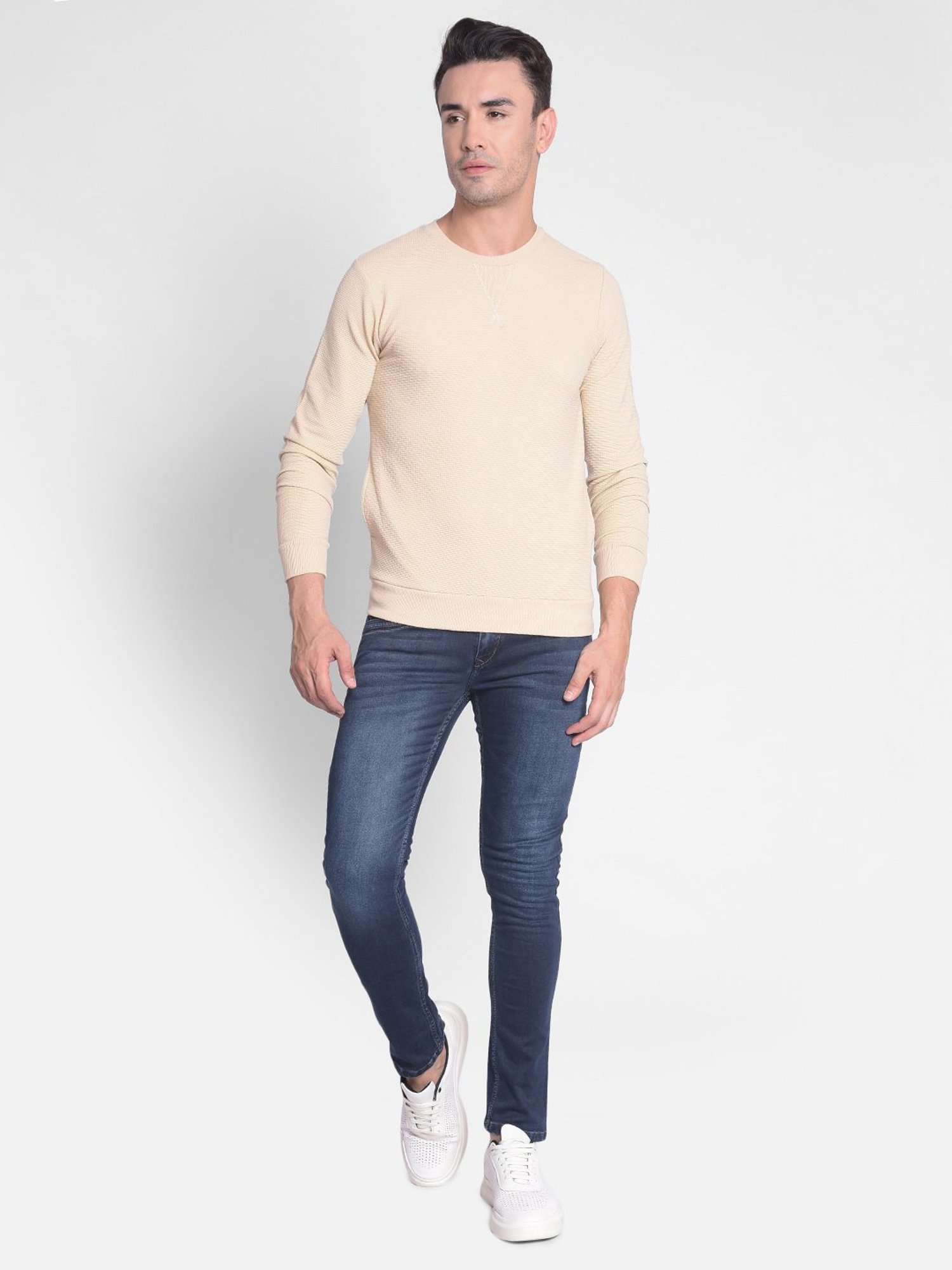 Crimsoune Club Beige Slim Fit Textured Sweatshirt