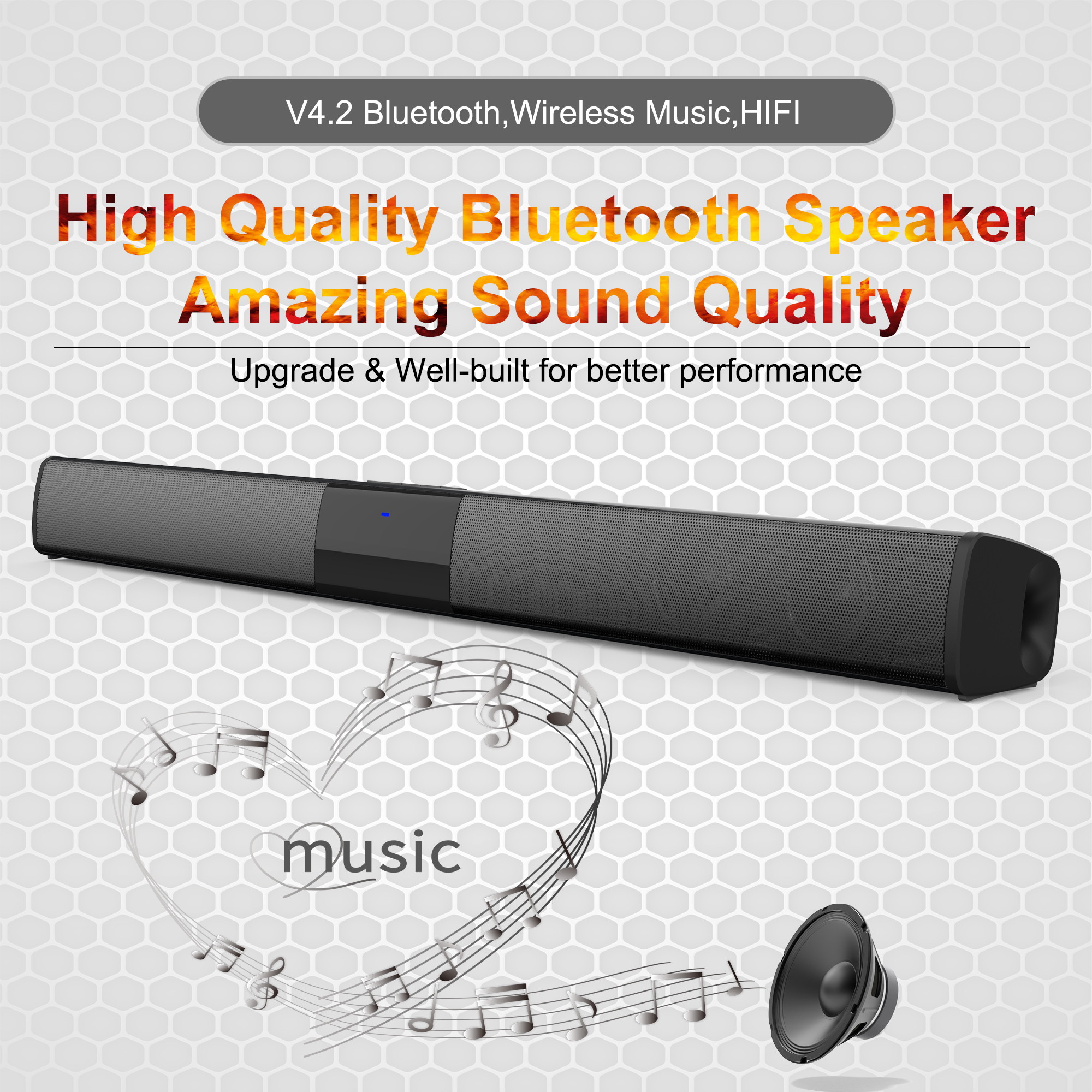 20W Soundbar Portable Column Wireless Bluetooth Speaker Powerful 3D Music Sound bar Home Theater Aux 3.5mm TF For TV PC