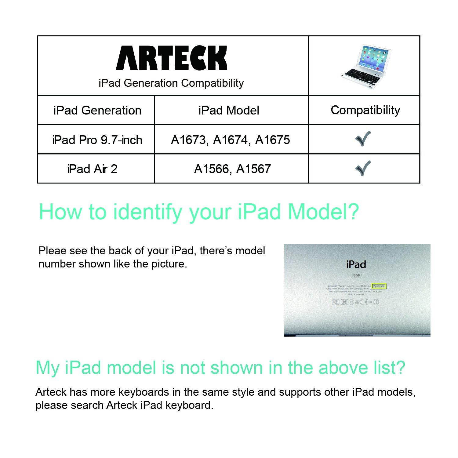 Arteck Ultra-Thin Apple iPad Air 2/9.7-inch iPad Pro Bluetooth Keyboard Folio Case Cover with Built-in Stand Groove for Apple iPad Air 2 with 130 Degree Swivel Rotating-Silver