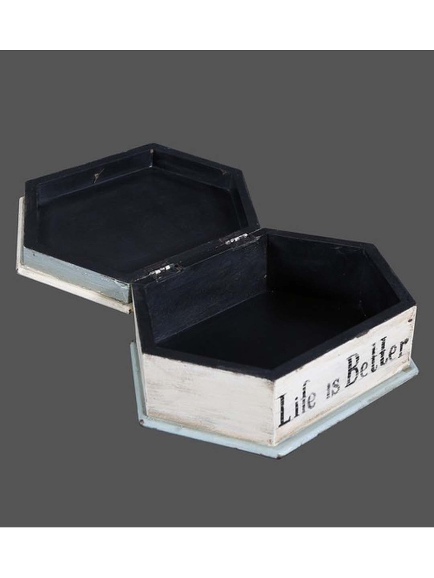 Artisans Rose White & Black Wood Vintage-Finished Box - Set of 1