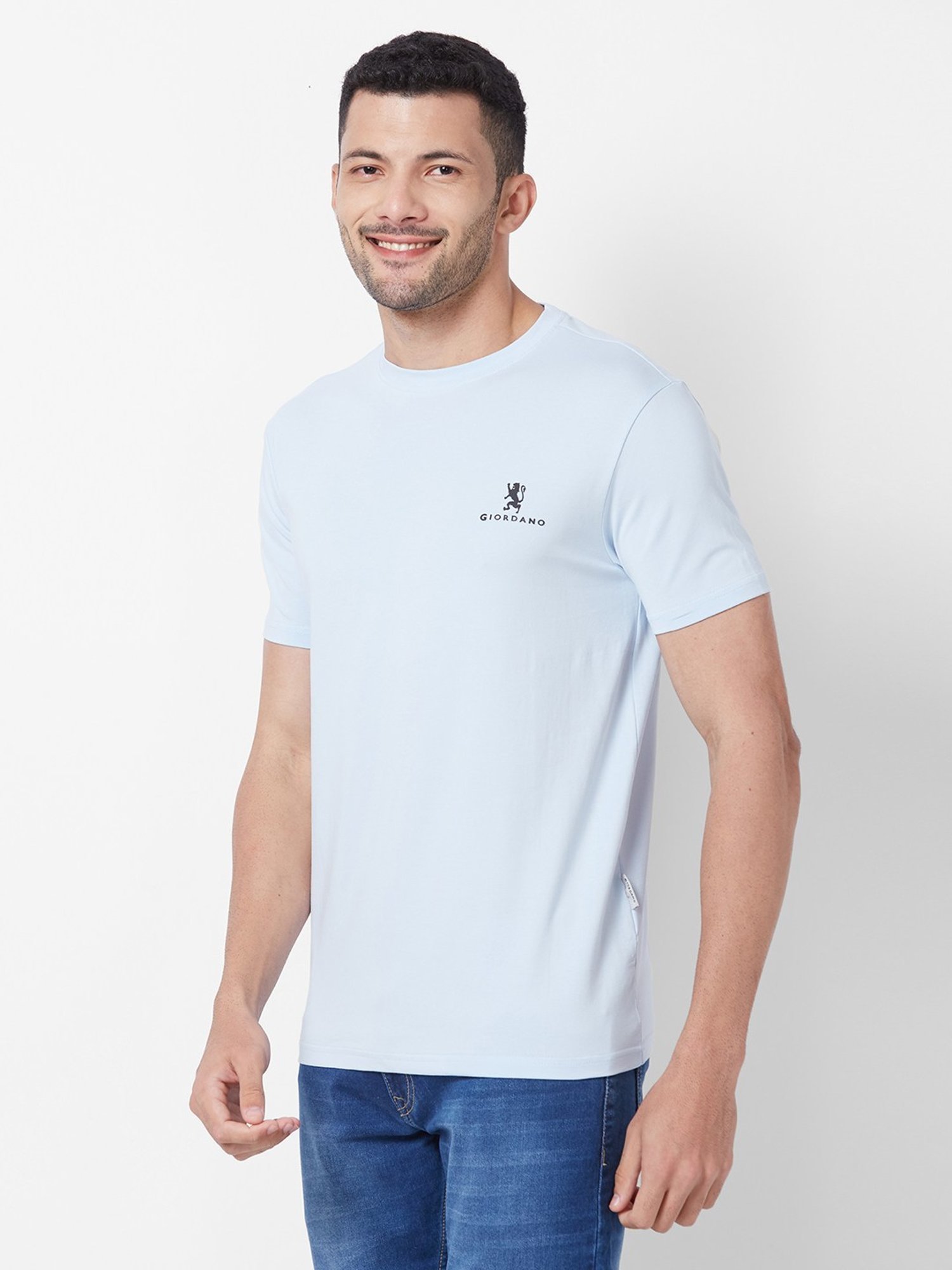 Giordano Sky Blue Cotton Slim Fit T-Shirt