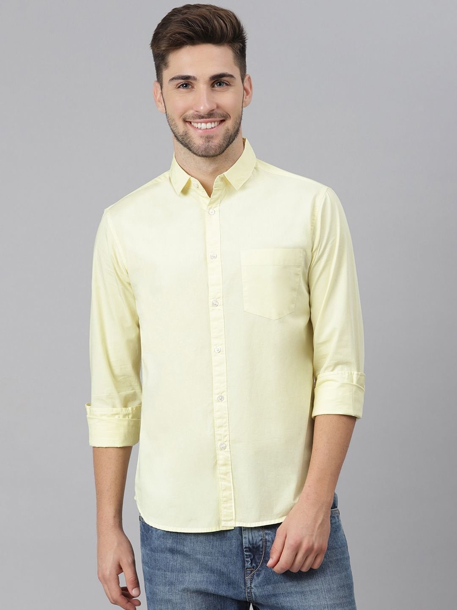 Dennis Lingo Yellow Cotton Slim Fit Shirt