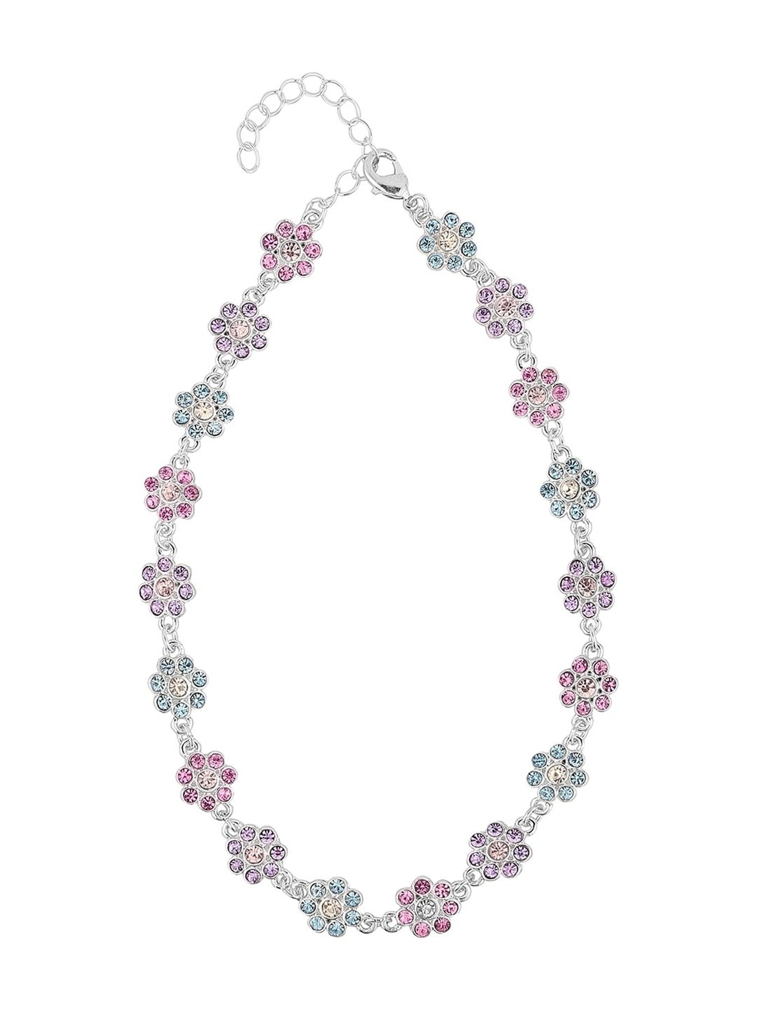 Lilly & Sparkle Statement Silver Multi-Stoned Flower Choker Necklace