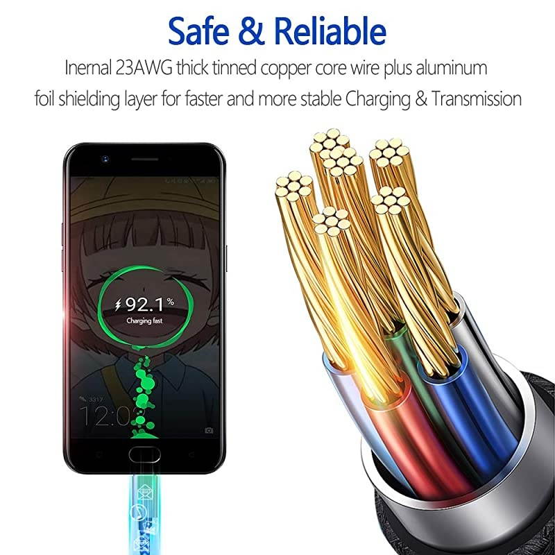 USB Type C Charging Cable Fast Charge10ft USB C Charger Cable  Nylon Braided Long Type C Cable for Samsung Galaxy S9 S10 S8 Plus Note10 9 8 Moto Z Google Pixel LG V40 G8 G7