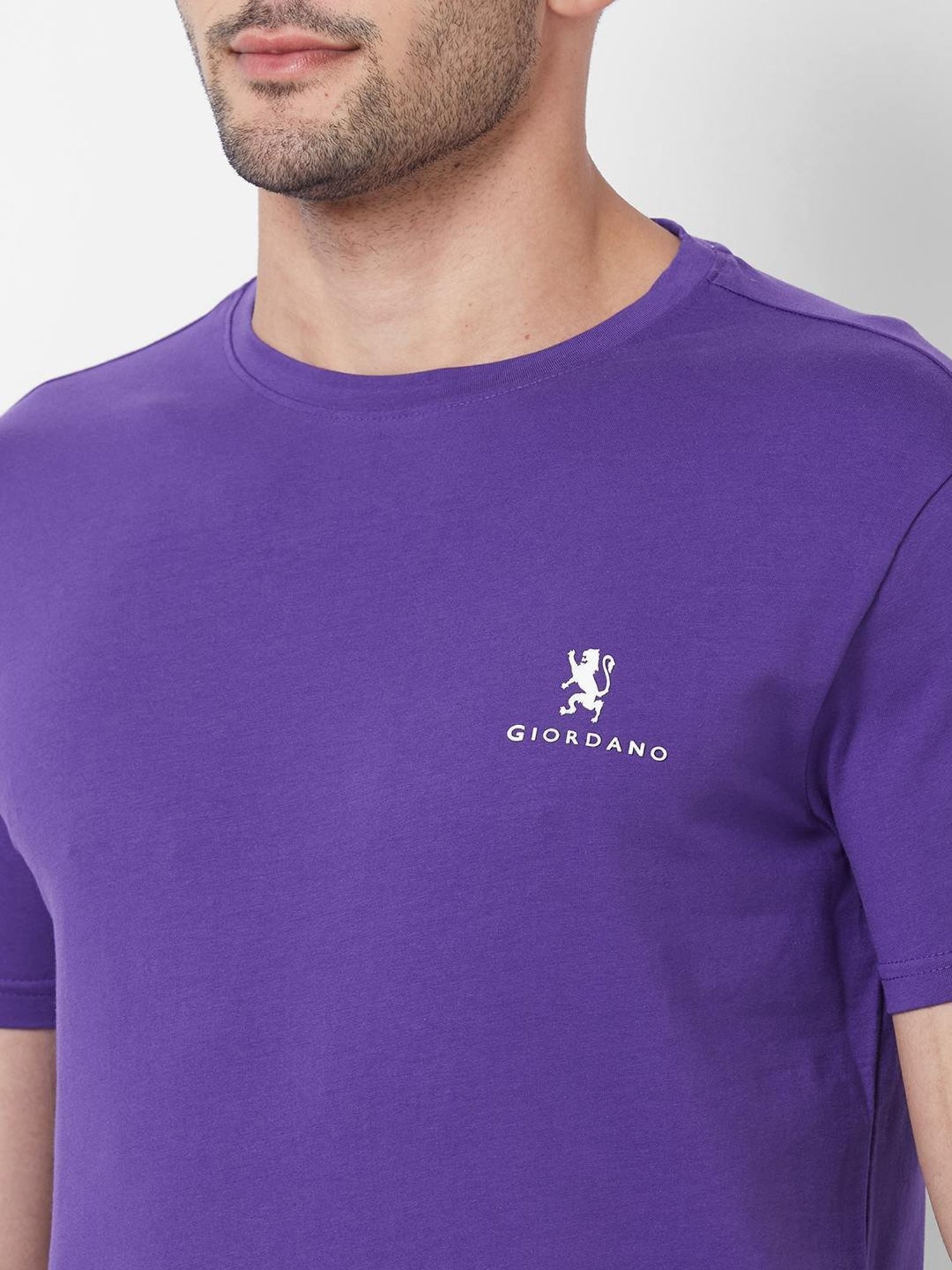 Giordano Purple Cotton Slim Fit T-Shirt