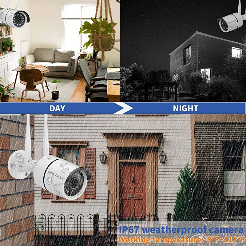 Camera System Wireless,8 Channel Home Outdoor Wireless Surveillance Camera System and 4Pcs 1080P WiFi Weatherproof IP Camera with Night Vision,Remote View,2TB Hard Drive