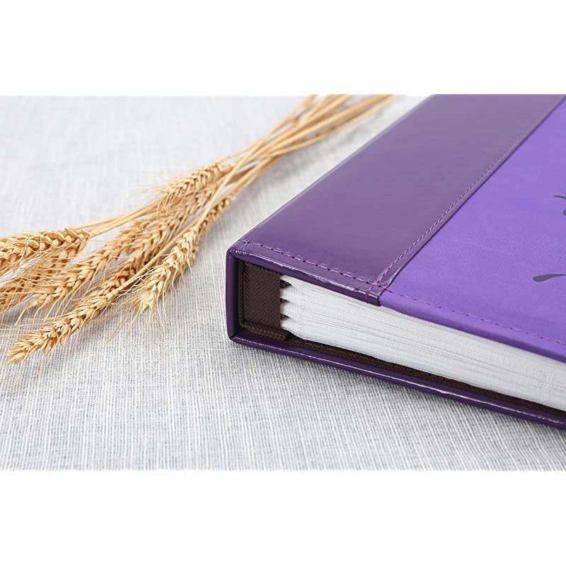 Photo Picutre Album 4x6 500 Photos Extra Large Capacity Leather Cover Wedding Family Photo Albums Holds 500 Horizontal and Vertical 4x6 Photos with White PagesPurple