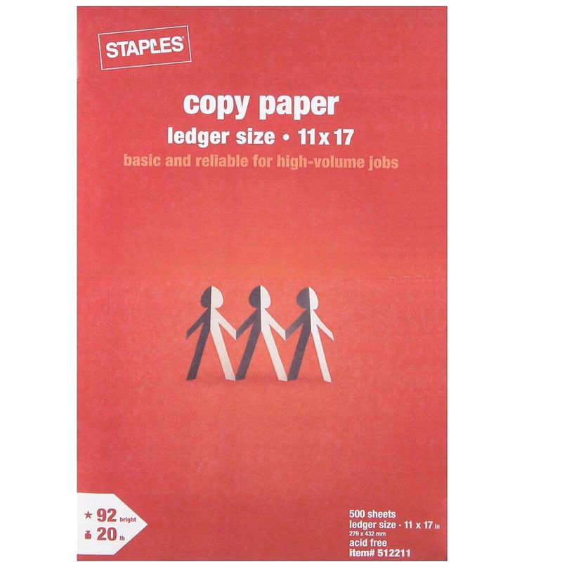 Staples 11" x 17" Copy Paper 20 lbs 92 Brightness 500/Ream (190450) 512211