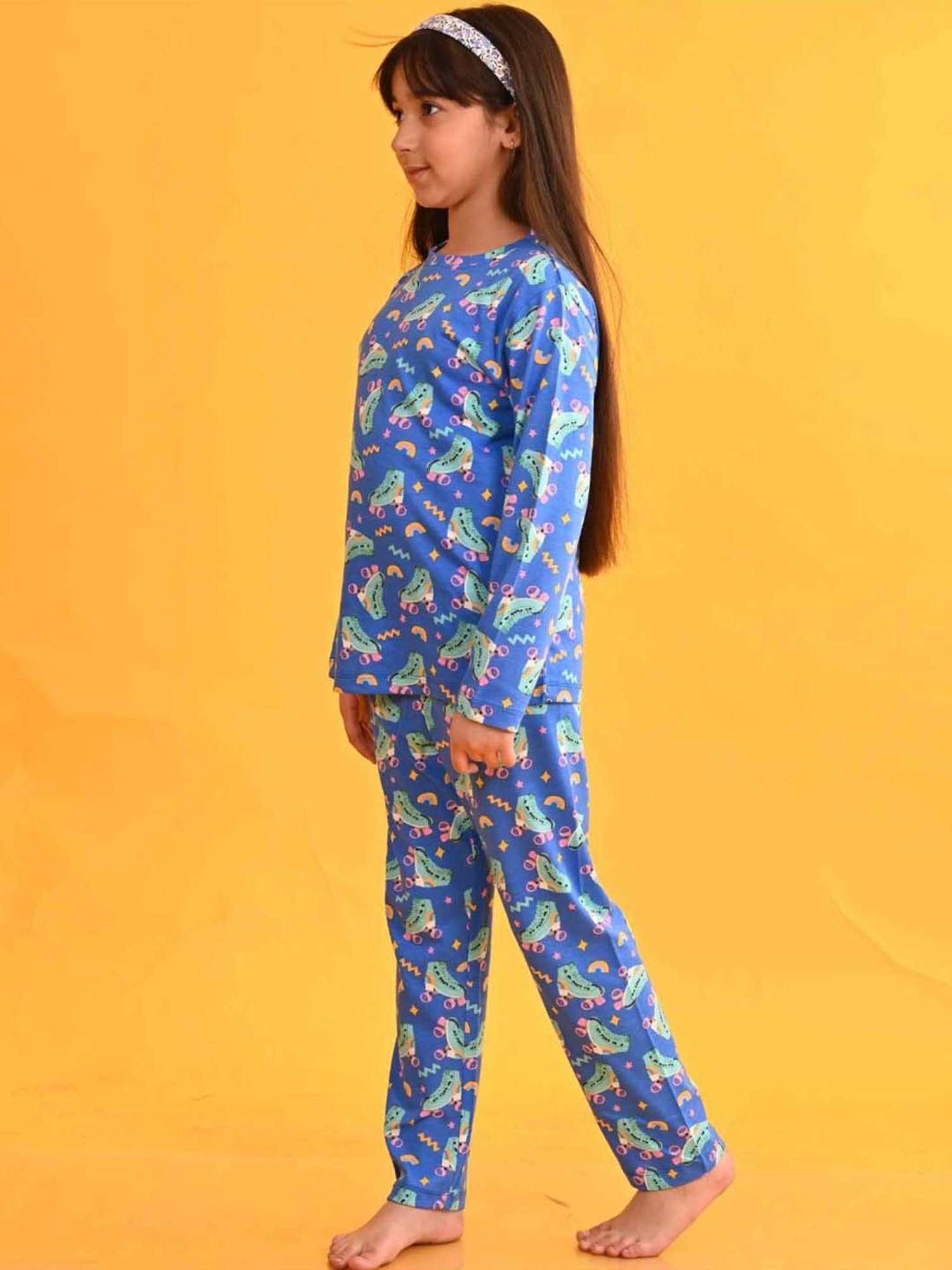 Anthrilo Kids Blue Cotton Printed Full Sleeves T-Shirt & Trouser