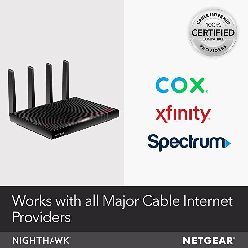 Nighthawk Cable Modem WiFi Router Combo (C7800) - Compatible with Cable Providers Including Xfinity by Comcast, Cox, Spectrum | Cable Plans Up to 2 Gigabits | AC3200 WiFi Speed | DOCSIS 3.1