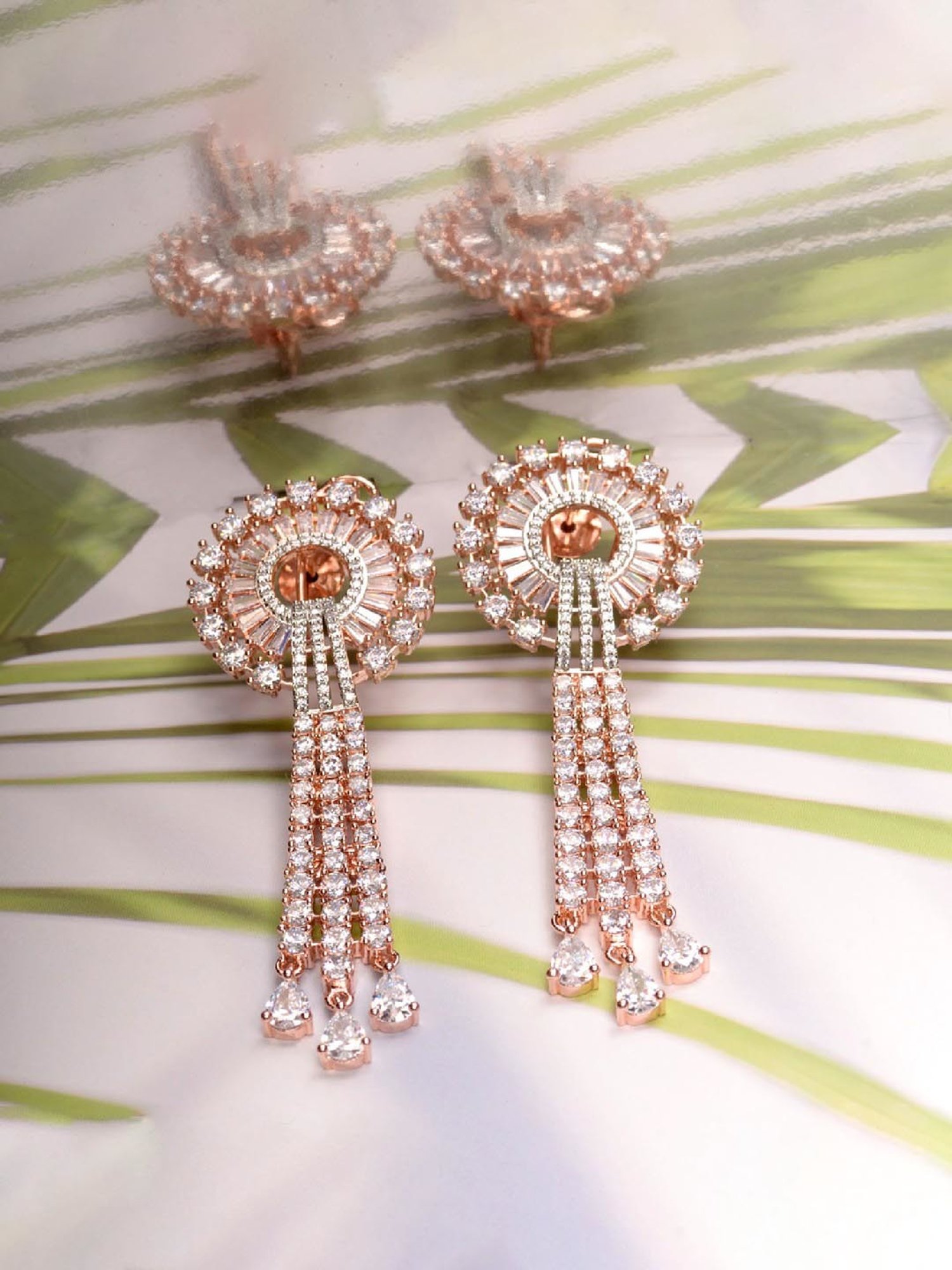 Saraf RS Jewellery Rose Gold White AD studded Earrings