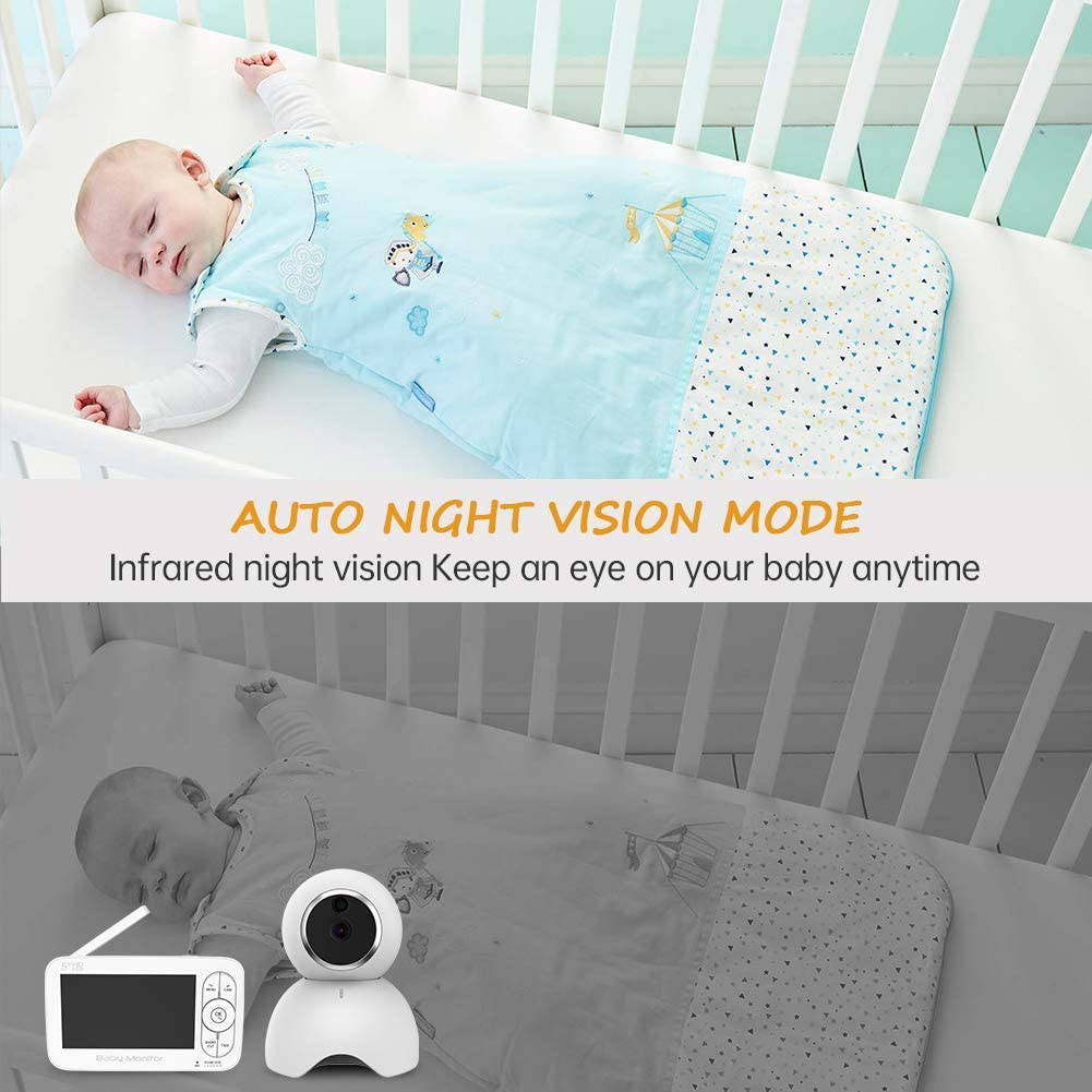 Baby Monitor, AUTENS 720P 5 Inch HD Display Video Baby Monitor with Camera and Two Way Audio, Auto Night Vision, Remote Pan/Tilt/Zoom, 5 Lullaby Music,Temperature & Sound Alarm, For Baby/Elder/Pet